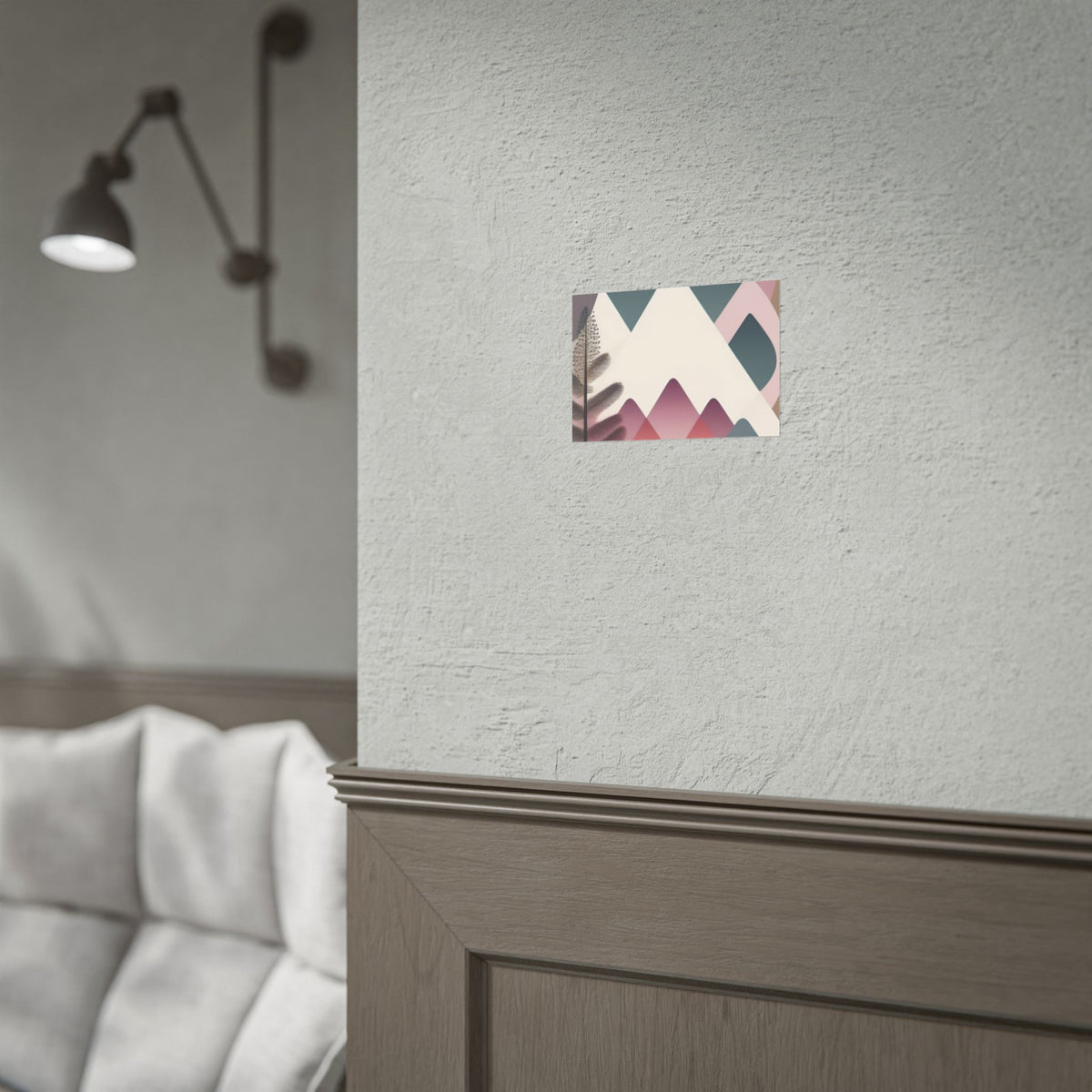 Abstract Mountain Art Print Poster — Pink & Teal Geometric Landscape Rolled Poster
