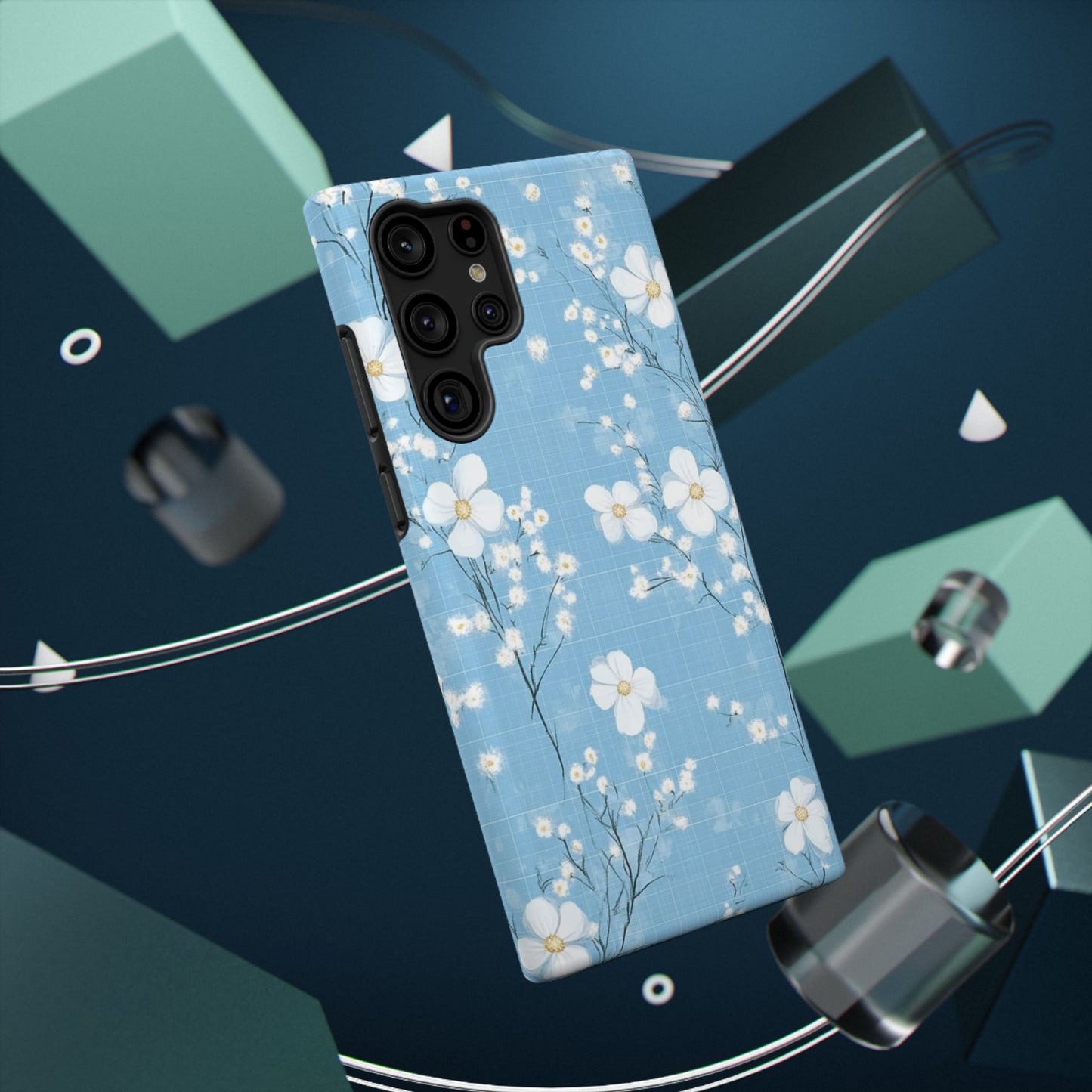 Powder Blue Floral Impact-Resistant Phone Case