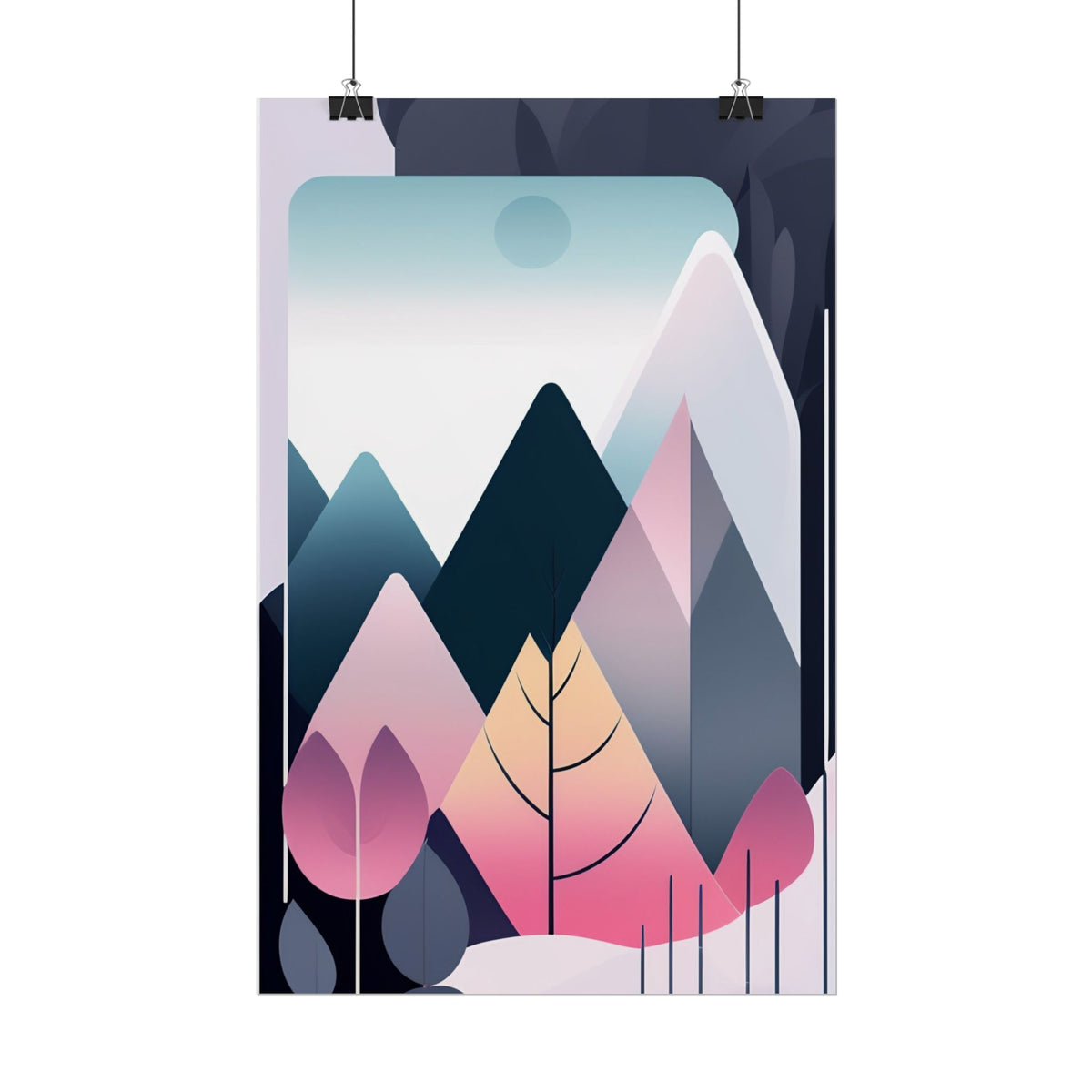 Mountain Sunrise Rolled Poster — Pink Pastel Abstract Landscape Wall Art