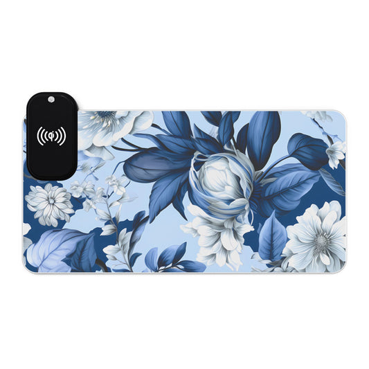 Wireless Charging LED Gaming Mouse Pad, Gaming Desk Accessory, Floral Office Decor, Gamer Gift, PC Setup Decor
