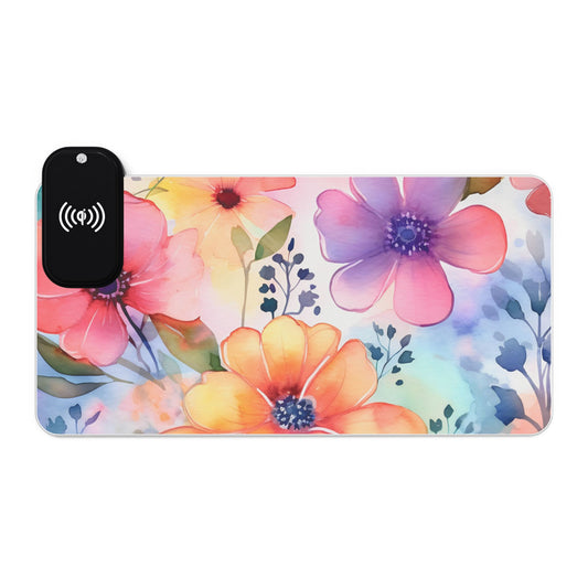 Floral LED Gaming Mouse Pad with Wireless Charging