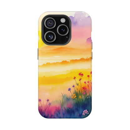 Scenic Landscape IPhone Case - Floral Sunset Design