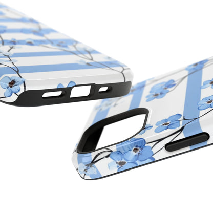 Blue stripe Floral Impact-Resistant Phone Case