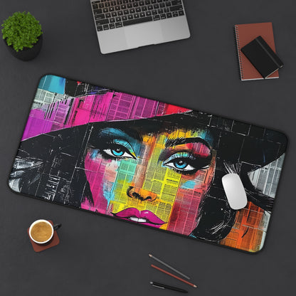 Colorful Pop Art Woman Desk Mat — Vibrant Femme Face Mousepad 10