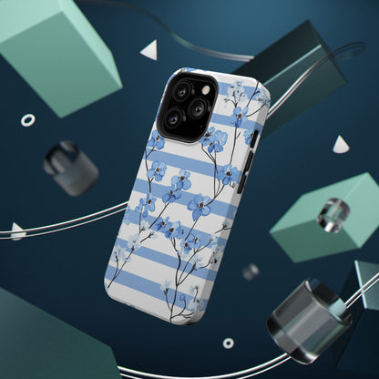 Blue stripe Floral Impact-Resistant Phone Case