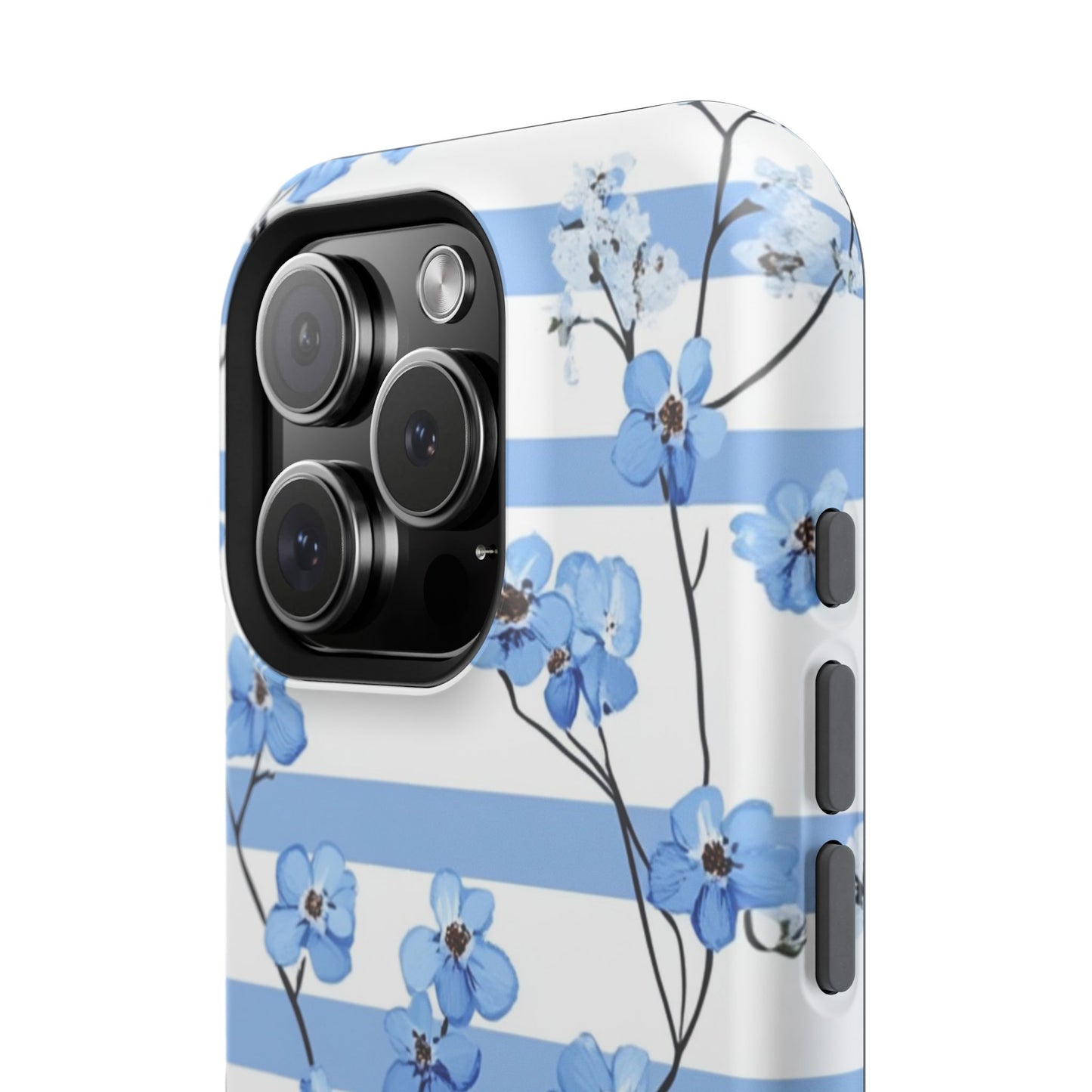 Blue stripe Floral Impact-Resistant Phone Case