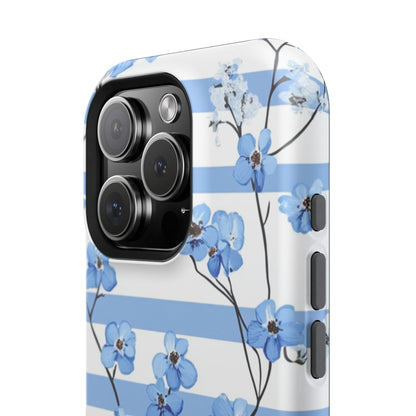 Blue stripe Floral Impact-Resistant Phone Case
