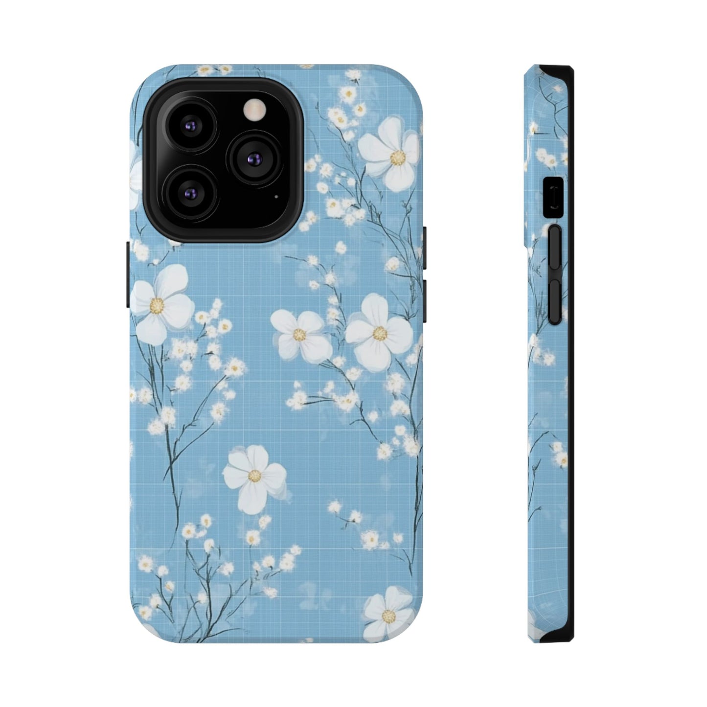 Powder Blue Floral Impact-Resistant Phone Case