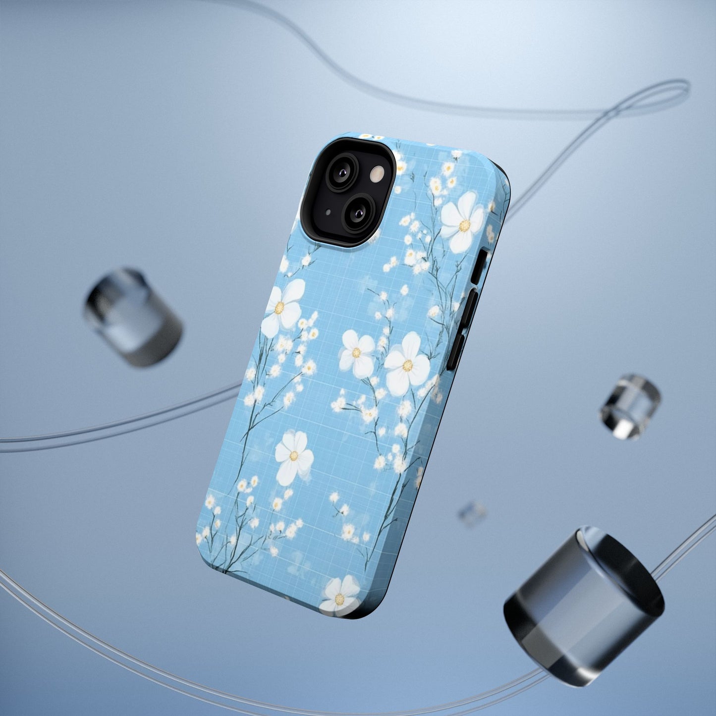 Powder Blue Floral Impact-Resistant Phone Case