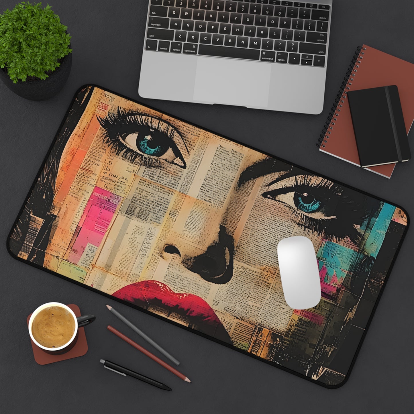 Pop Art Femme Fatale Desk Mat — Colorful Portrait Mouse Pad 6