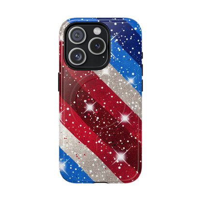 Glittery Patriotic Phone Case -Tough Magnetic iPhone Cover