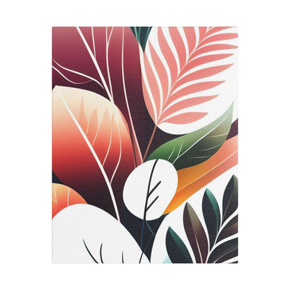 Botanical Leaves Art – Modern Abstract Floral Satin Canvas