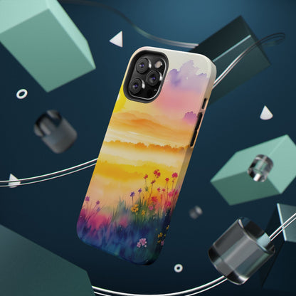 Scenic Landscape IPhone Case - Floral Sunset Design