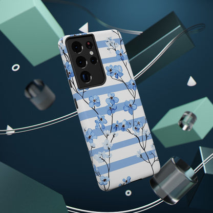 Blue stripe Floral Impact-Resistant Phone Case