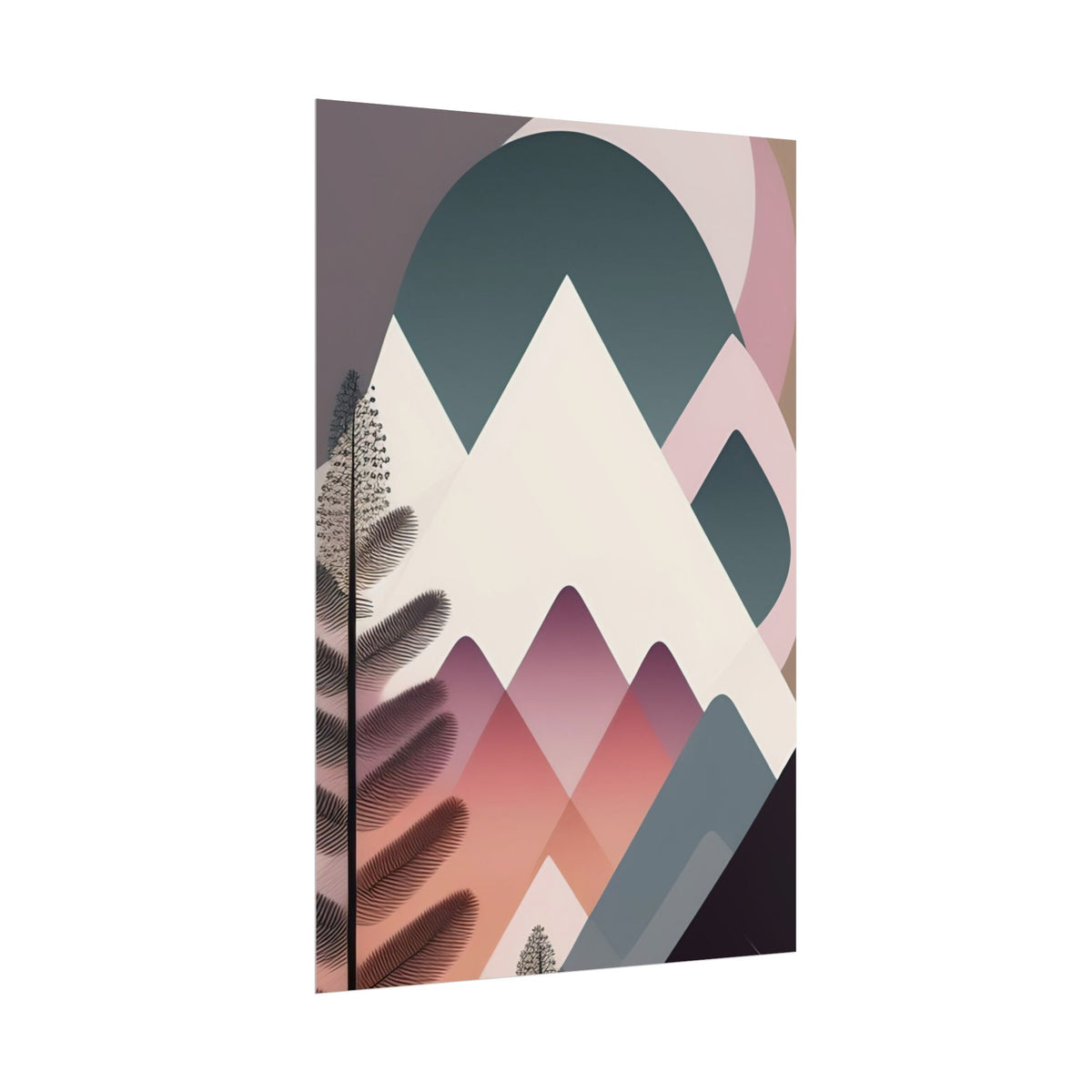 Abstract Mountain Art Print Poster — Pink & Teal Geometric Landscape Rolled Poster