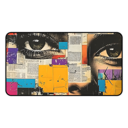 Pop Art Comic Woman Desk Mat — Bold-Eyed Newspaper Print 5