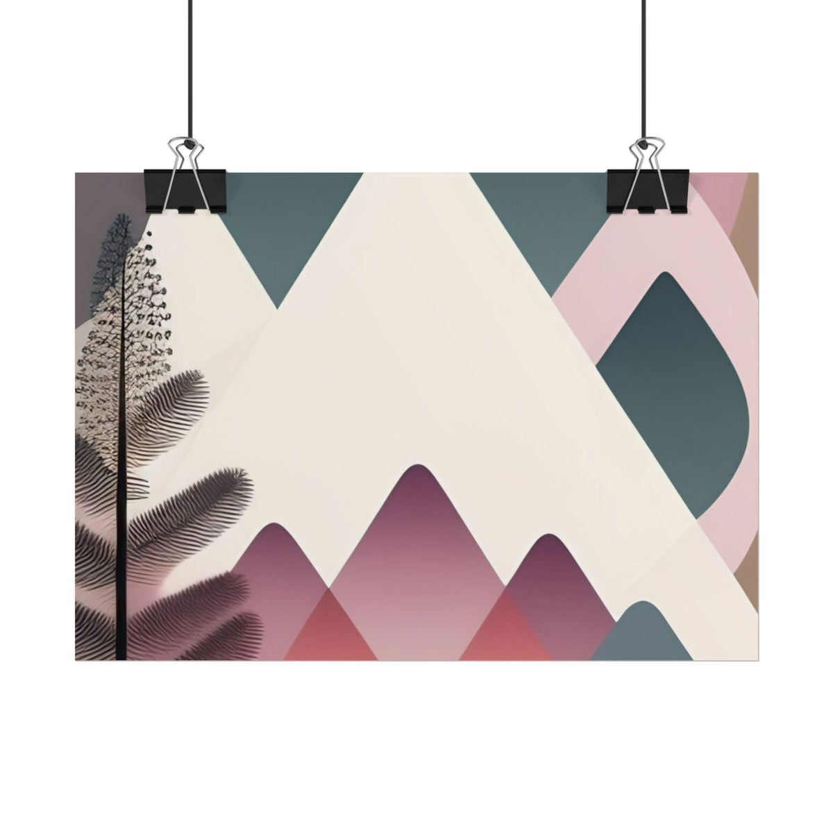 Abstract Mountain Art Print Poster — Pink & Teal Geometric Landscape Rolled Poster