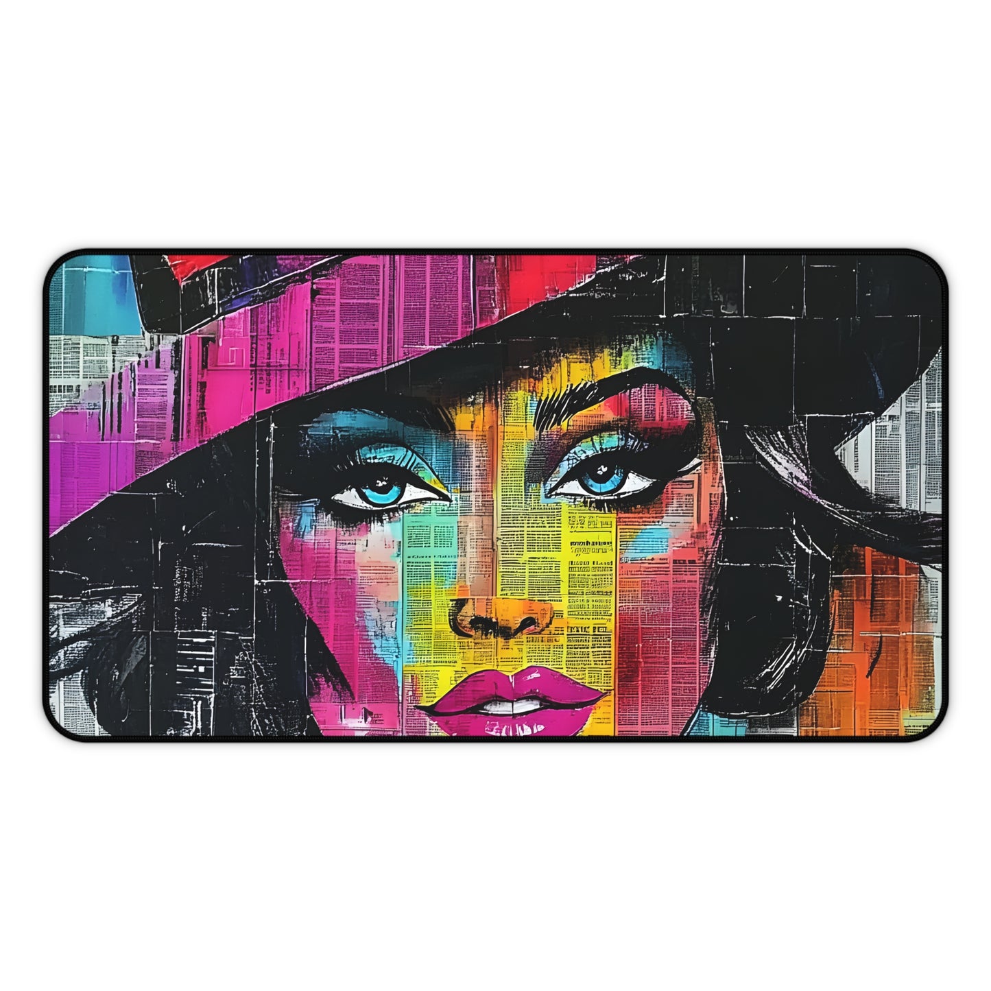Colorful Pop Art Woman Desk Mat — Vibrant Femme Face Mousepad 10