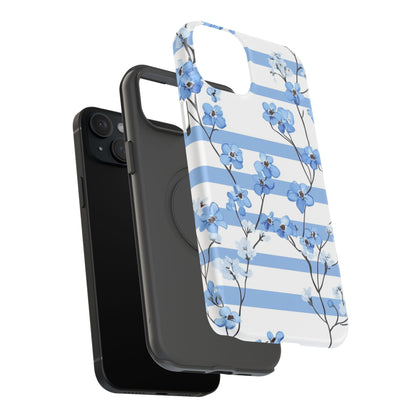 Blue stripe Floral Impact-Resistant Phone Case