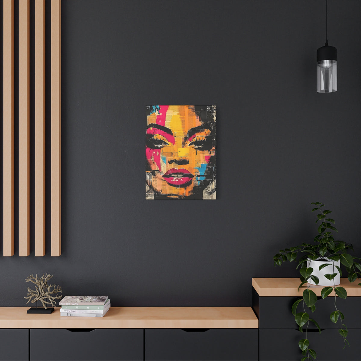 Pop Art Woman Canvas Print — Bold Colorful Portrait Matte Stretched Wall Art