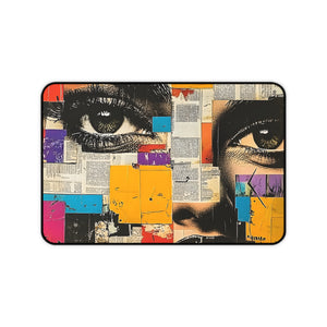 Pop Art Comic Woman Desk Mat — Bold-Eyed Newspaper Print 5