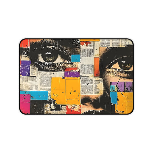 Pop Art Comic Woman Desk Mat — Bold-Eyed Newspaper Print 5