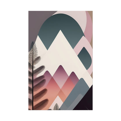 Abstract Mountain Art Print Poster — Pink & Teal Geometric Landscape Rolled Poster