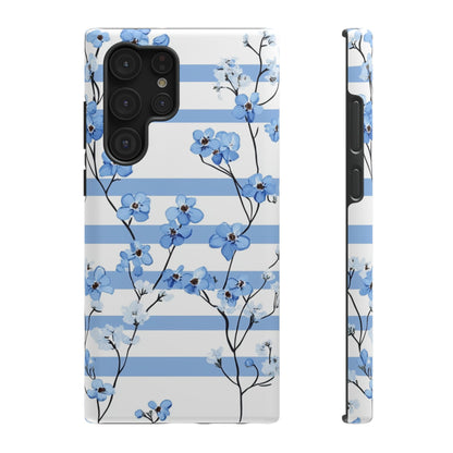 Blue stripe Floral Impact-Resistant Phone Case