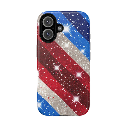 Glittery Patriotic Phone Case -Tough Magnetic iPhone Cover