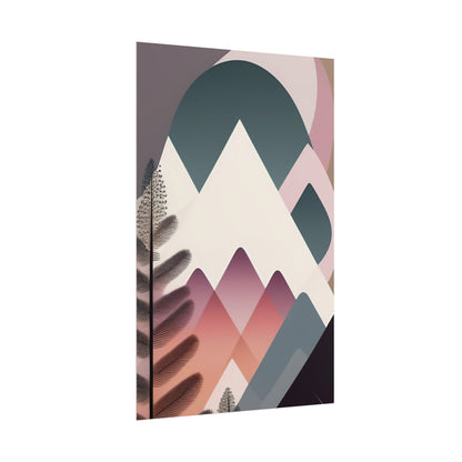 Abstract Mountain Art Print Poster — Pink & Teal Geometric Landscape Rolled Poster