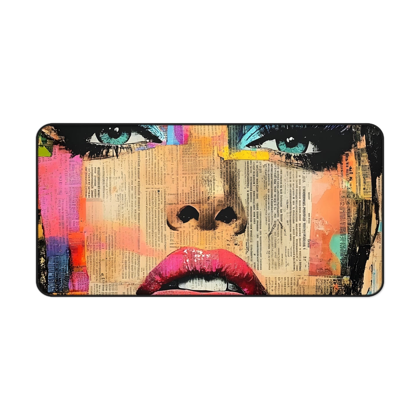 Colorful Pop Art Face Desk Mat — Vibrant Magazine Collage Mouse Pad 8