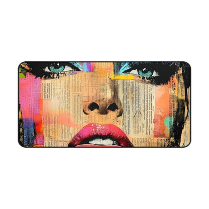 Colorful Pop Art Face Desk Mat — Vibrant Magazine Collage Mouse Pad 8