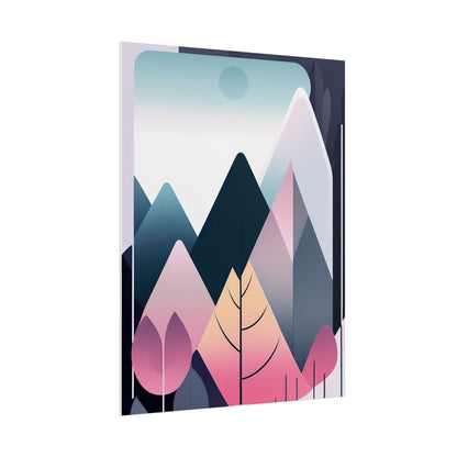 Mountain Sunrise Rolled Poster — Pink Pastel Abstract Landscape Wall Art