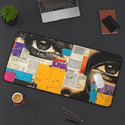 Pop Art Comic Woman Desk Mat — Bold-Eyed Newspaper Print 5