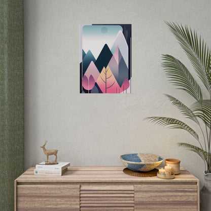 Mountain Sunrise Rolled Poster — Pink Pastel Abstract Landscape Wall Art