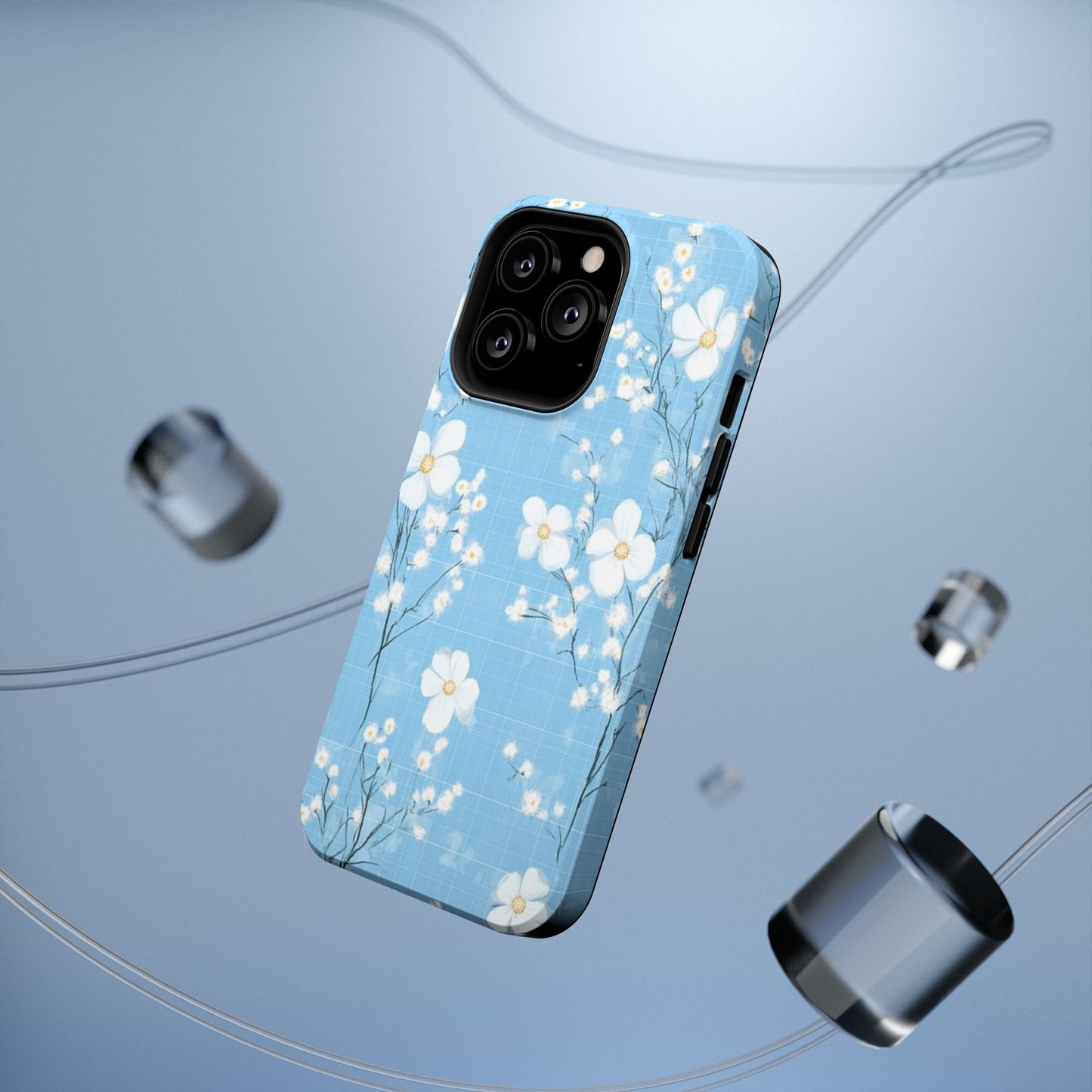 Powder Blue Floral Impact-Resistant Phone Case
