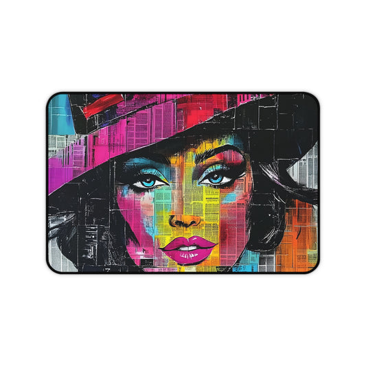 Colorful Pop Art Woman Desk Mat — Vibrant Femme Face Mousepad 10