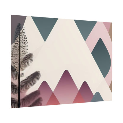 Abstract Mountain Art Print Poster — Pink & Teal Geometric Landscape Rolled Poster