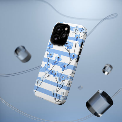 Blue stripe Floral Impact-Resistant Phone Case