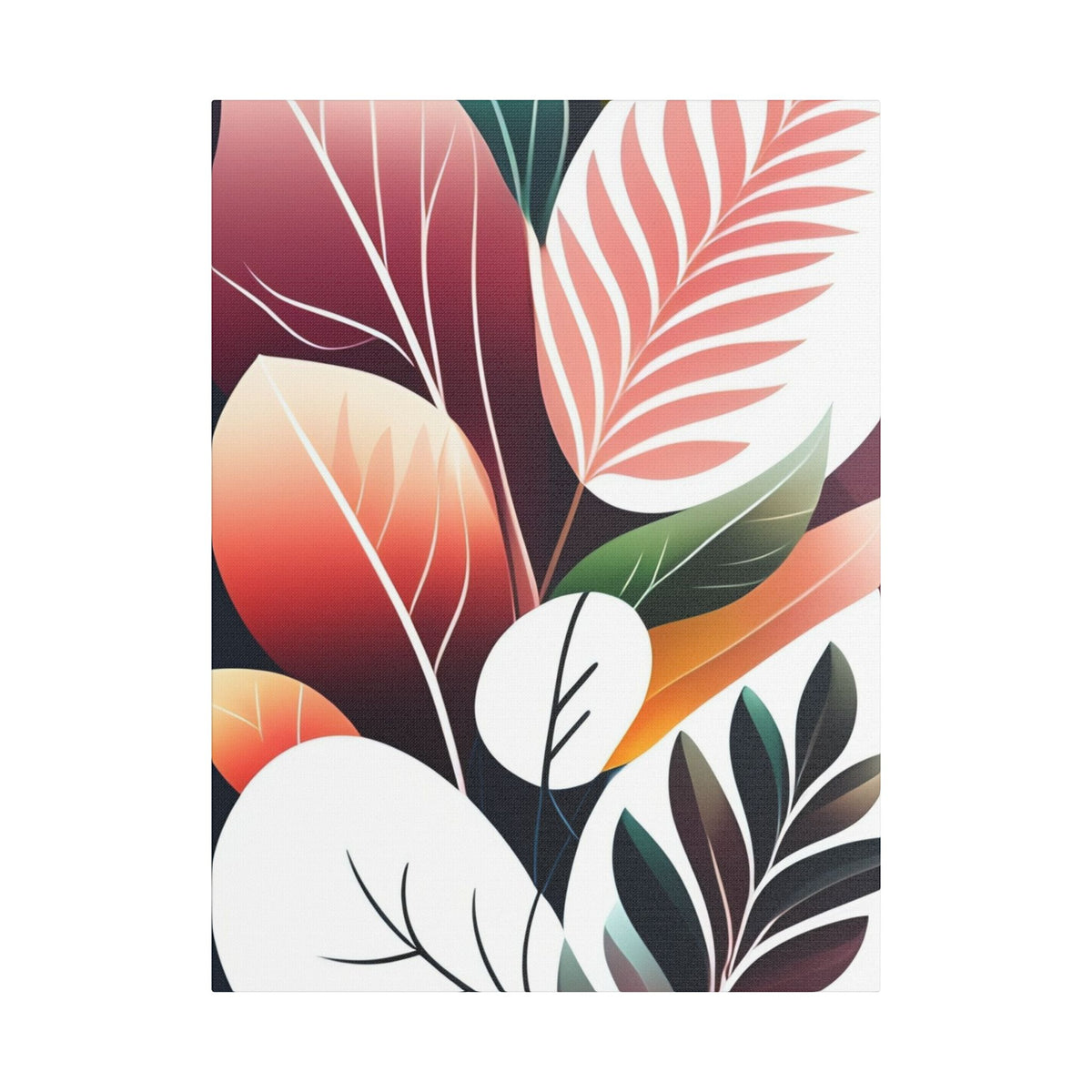 Botanical Leaves Art – Modern Abstract Floral Satin Canvas