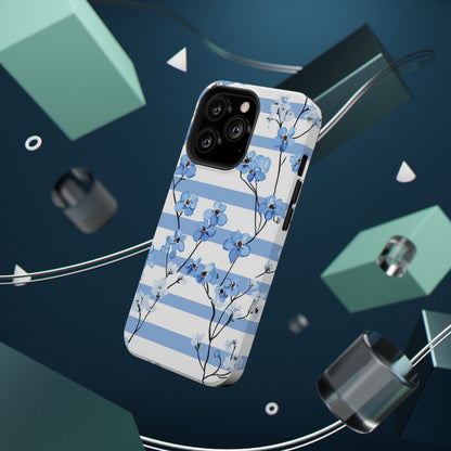 Blue stripe Floral Impact-Resistant Phone Case