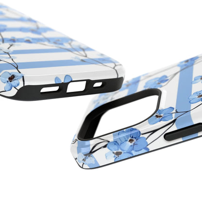 Blue stripe Floral Impact-Resistant Phone Case