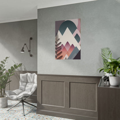 Abstract Mountain Art Print Poster — Pink & Teal Geometric Landscape Rolled Poster