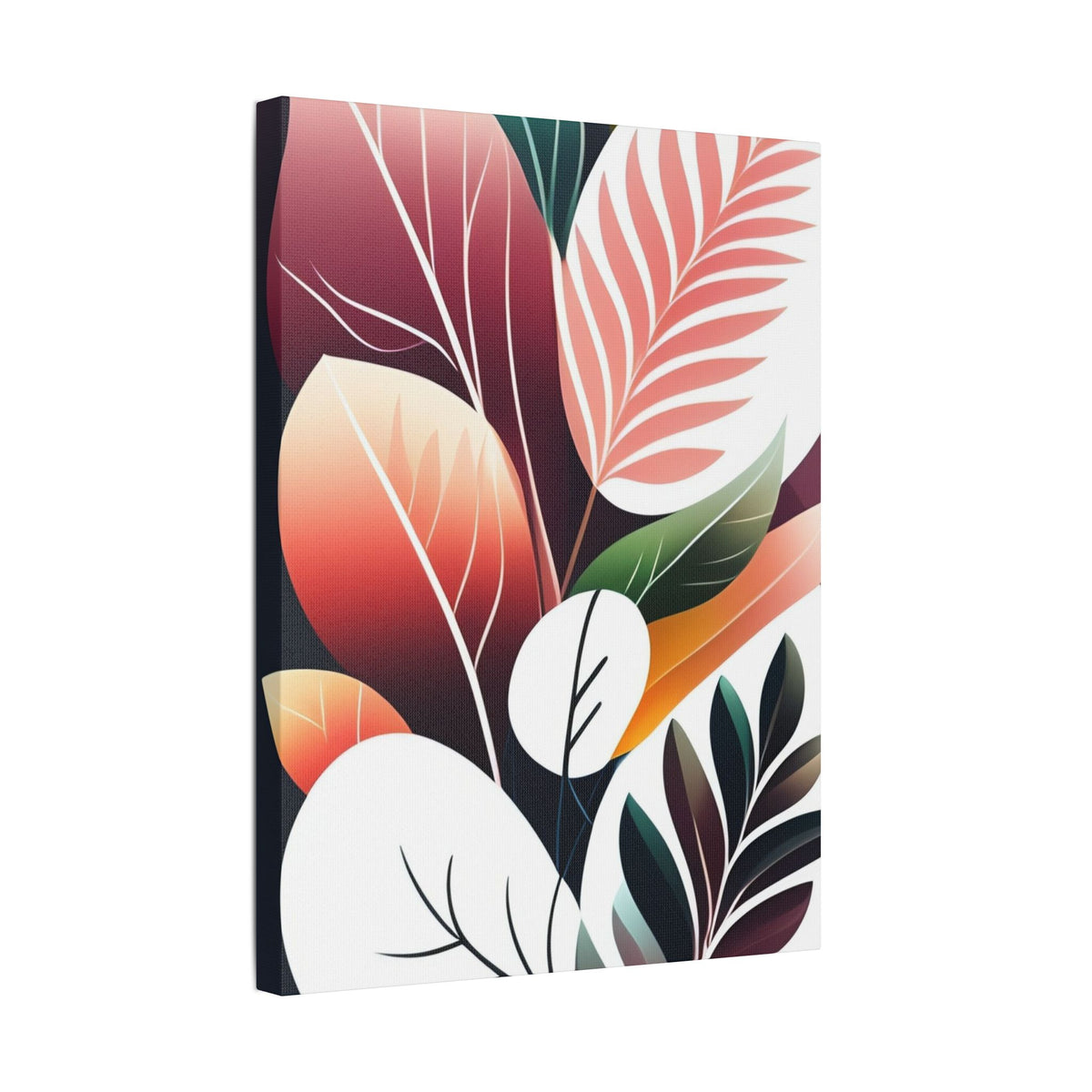 Botanical Leaves Art – Modern Abstract Floral Satin Canvas