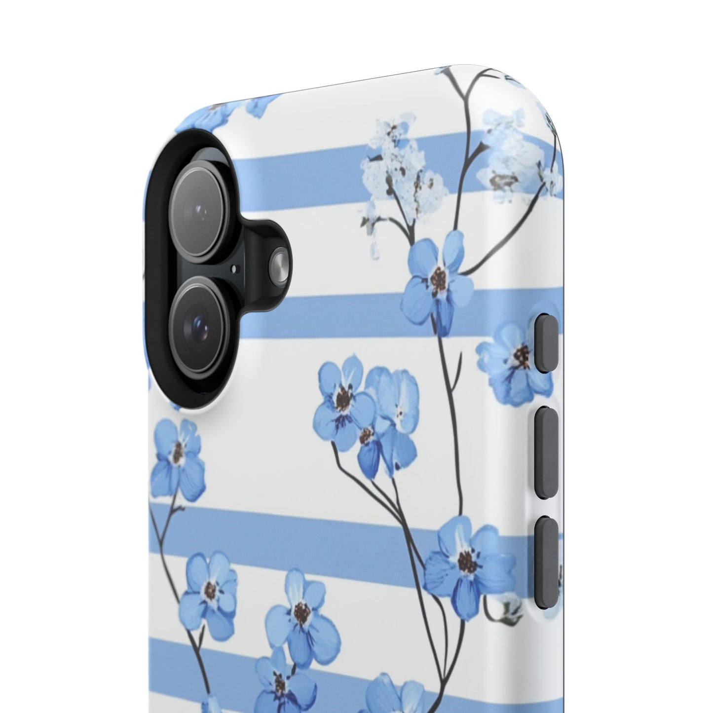 Blue stripe Floral Impact-Resistant Phone Case