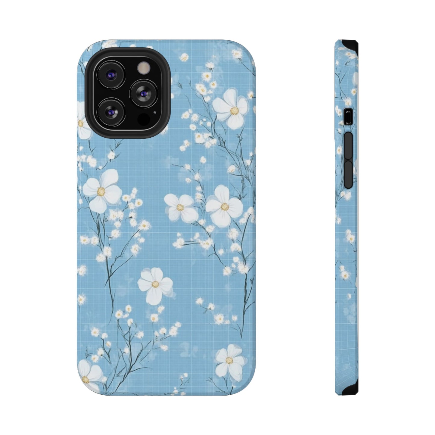 Powder Blue Floral Impact-Resistant Phone Case