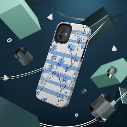 Blue stripe Floral Impact-Resistant Phone Case