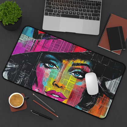 Colorful Pop Art Woman Desk Mat — Vibrant Femme Face Mousepad 10