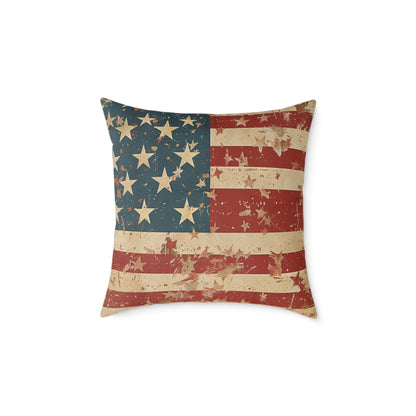 Patriotic Poly Canvas Pillow with American Flag