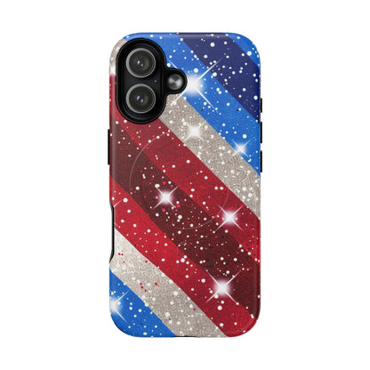 Glittery Patriotic Phone Case -Tough Magnetic iPhone Cover